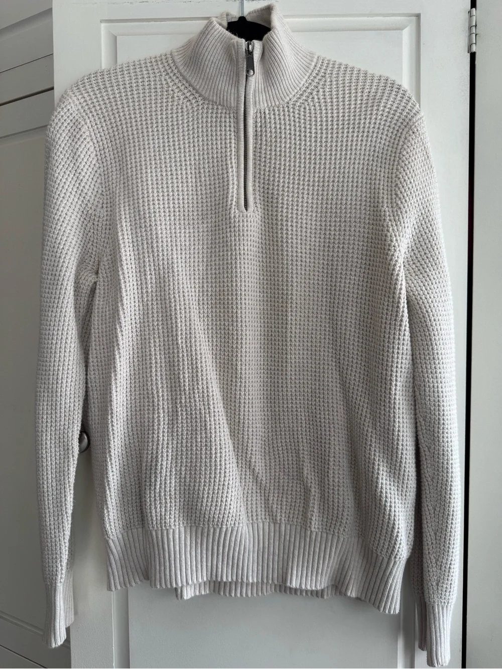 100% Cotton J. Crew Men's Waffle-Knit Quarter-Zip Sweater in Light Cream
